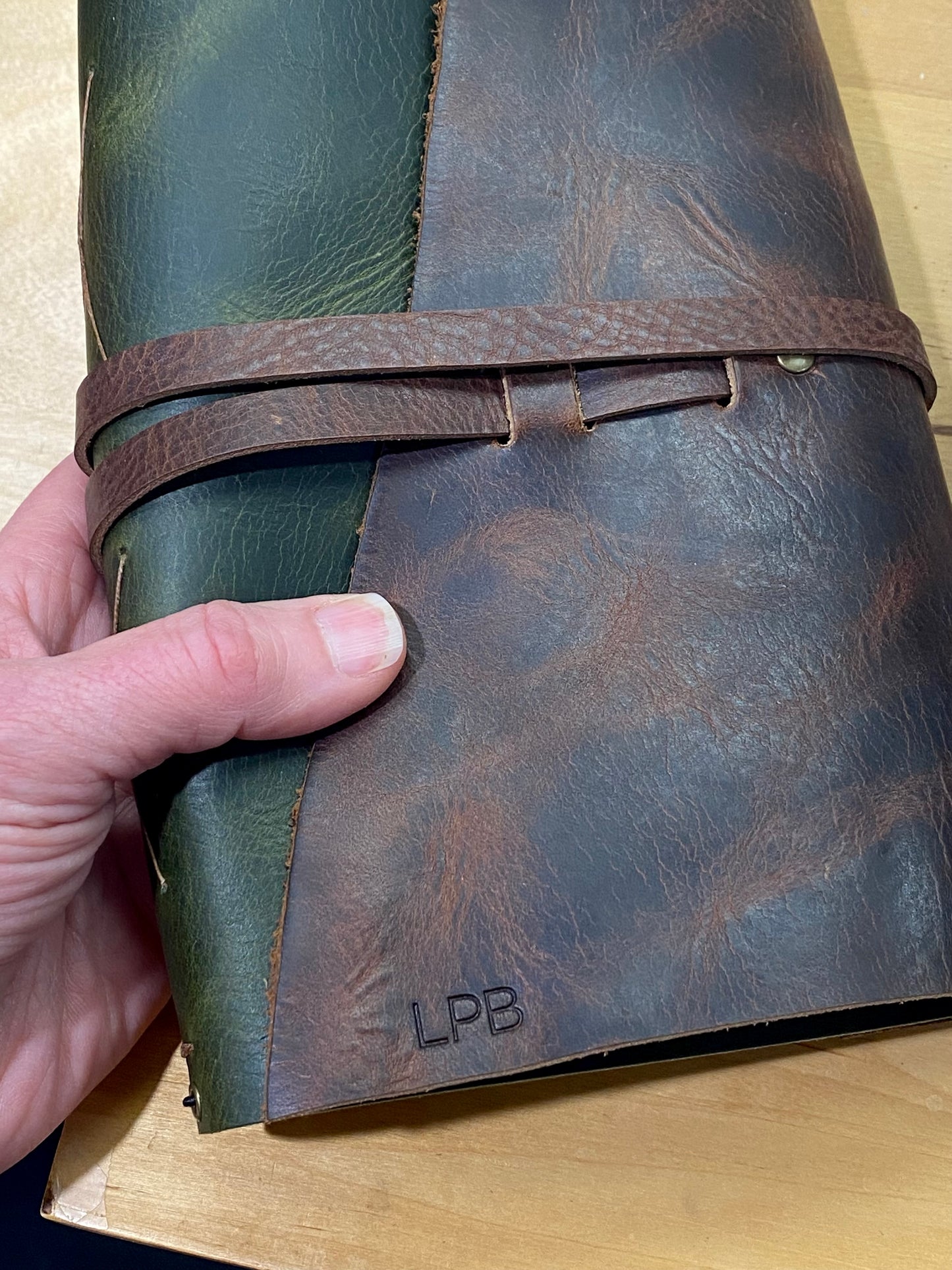 Large Refillable Journal in Saddle Brown and Olive Leathers