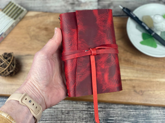 Pocket Refillable Journal in Red Leather