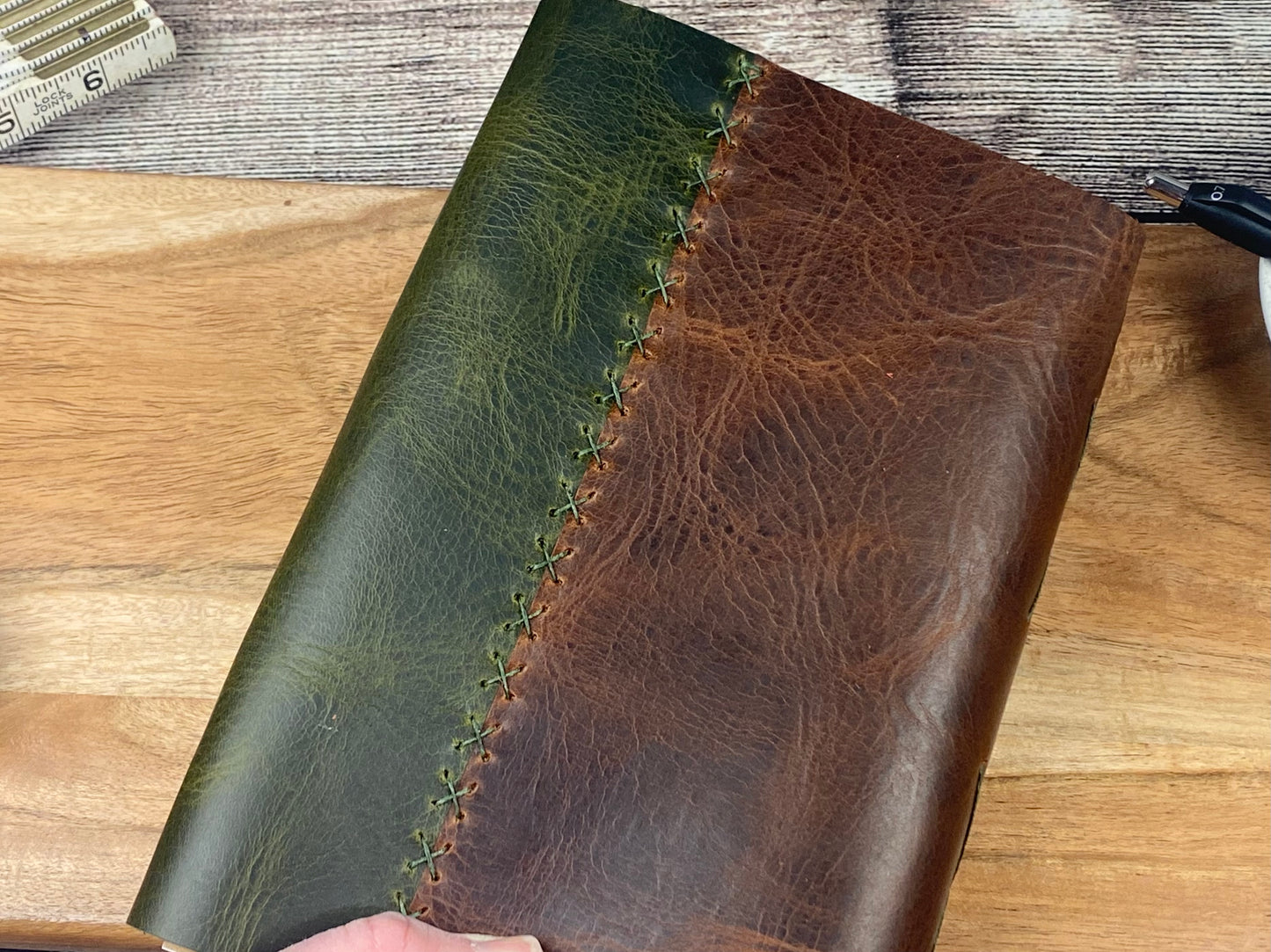 Large Refillable Journal in Saddle Brown and Olive Leathers