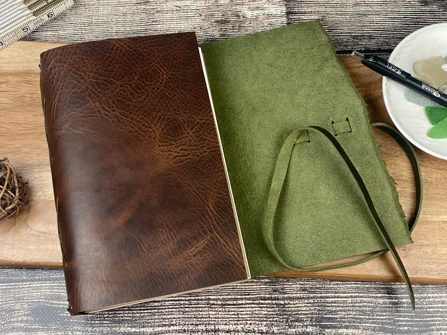 Large Refillable Journal in Saddle Brown and Olive Leathers