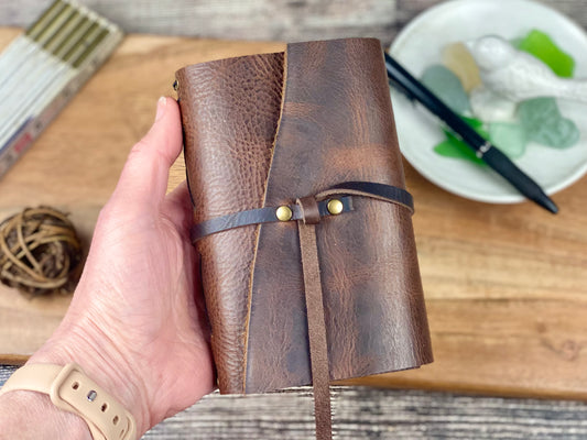 Pocket Refillable Journal in Saddle Brown Leather