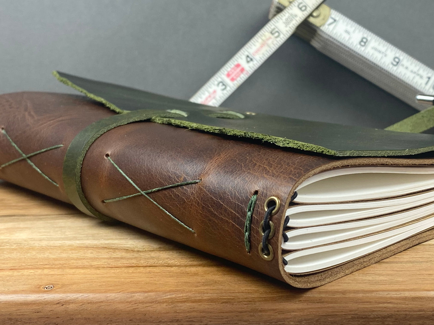 Large Refillable Journal in Saddle Brown and Olive Leathers