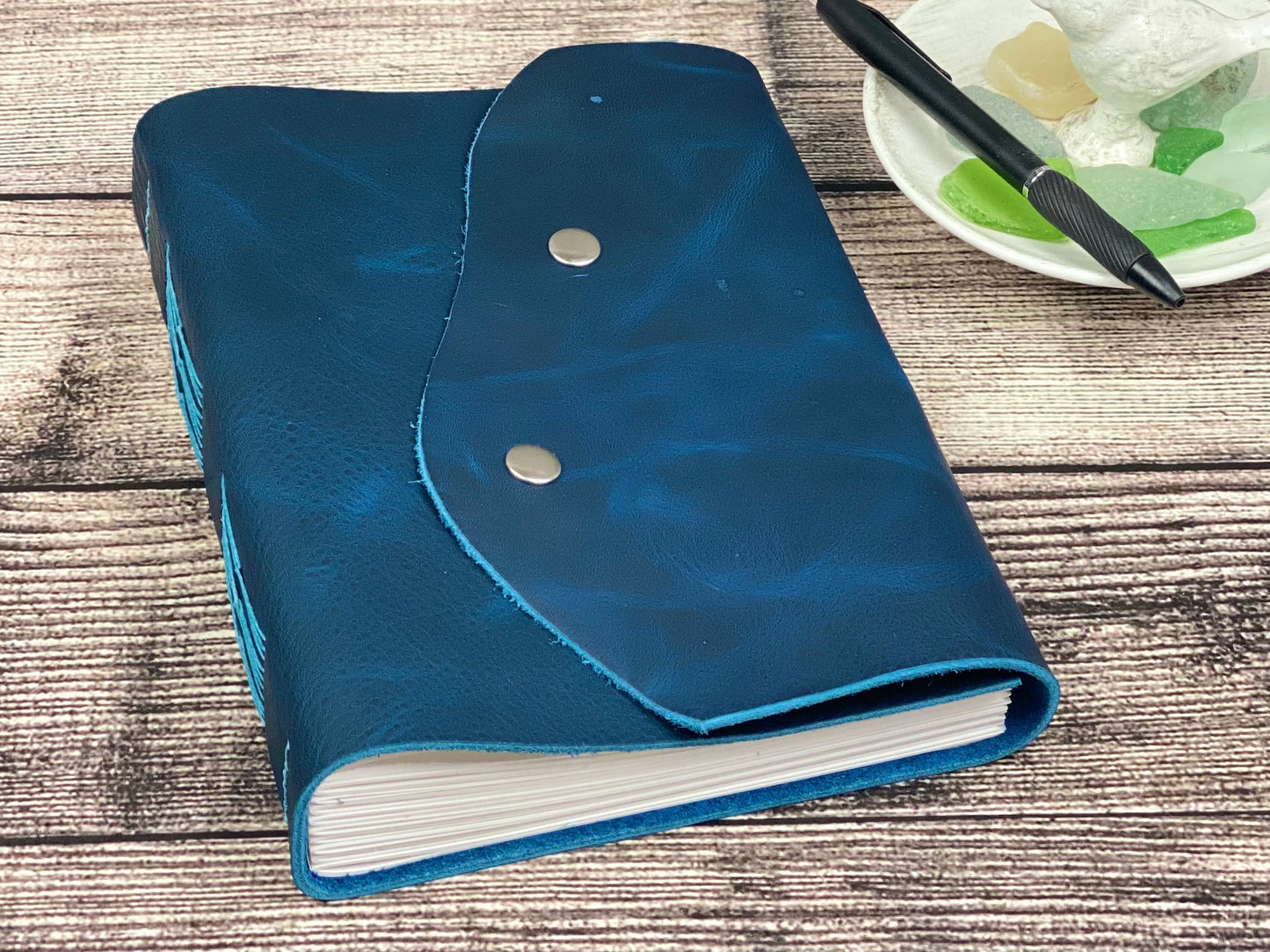 6x8 Leather Journal - Deep Turquoise Bison