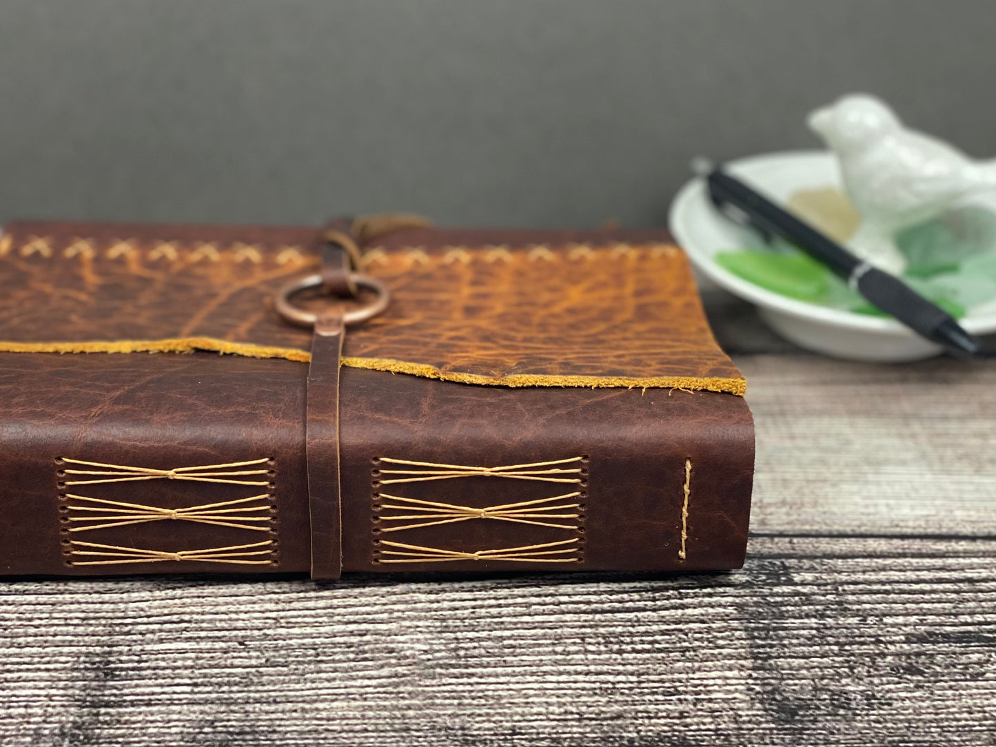 6x8 Leather Journal - Bison Leather with Ring