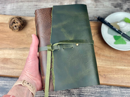 Large Refillable Journal in Saddle Brown and Olive Leathers