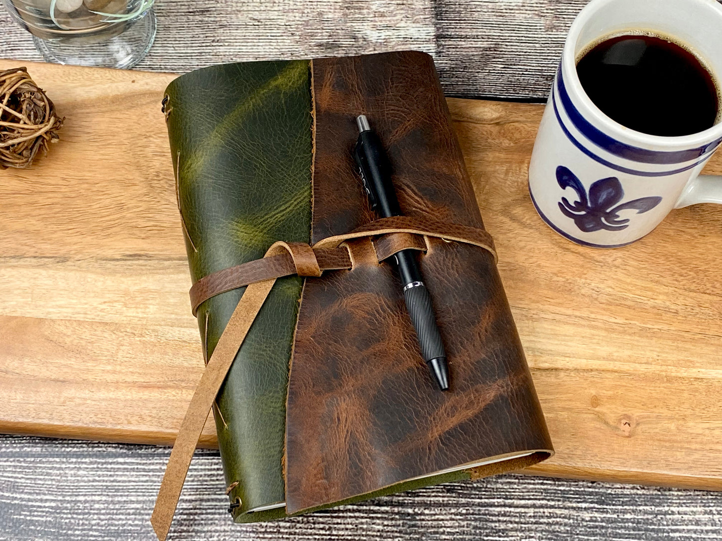 Large Refillable Journal in Olive and Saddle Brown Leathers