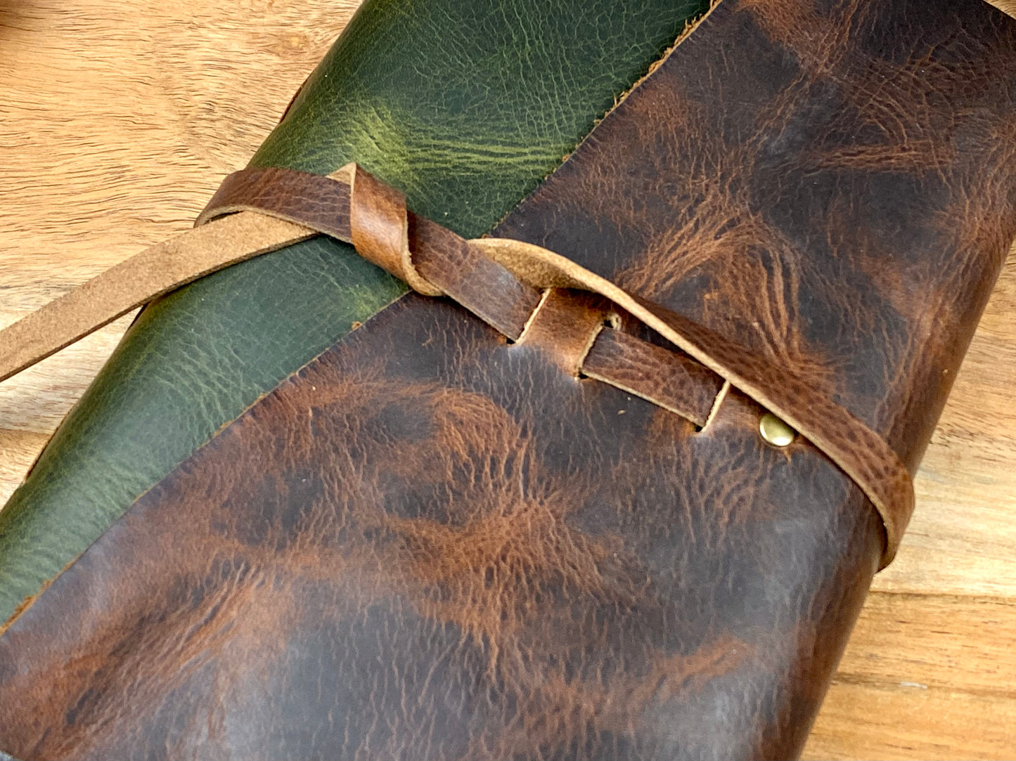 Large Refillable Journal in Olive and Saddle Brown Leathers