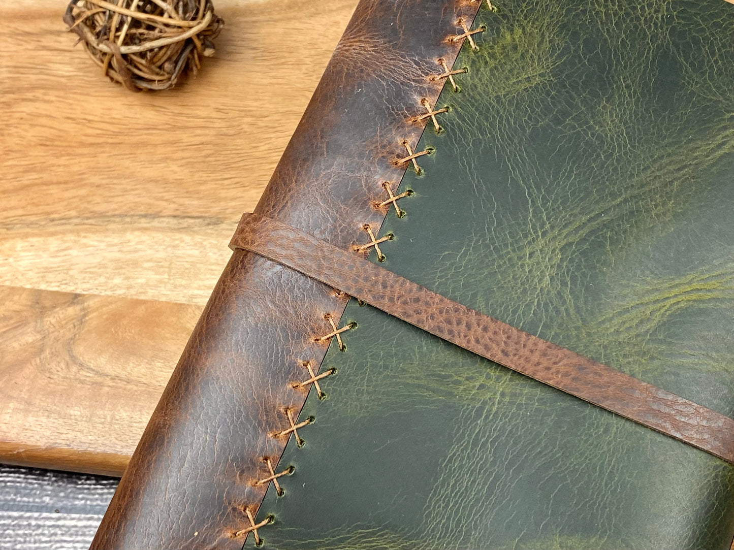 Large Refillable Journal in Olive and Saddle Brown Leathers