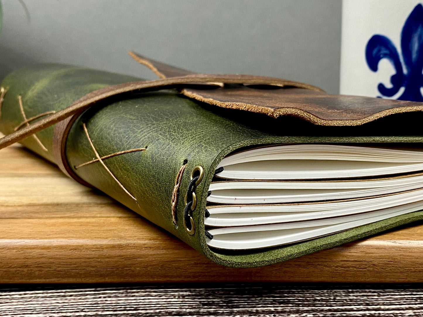 Large Refillable Journal in Olive and Saddle Brown Leathers