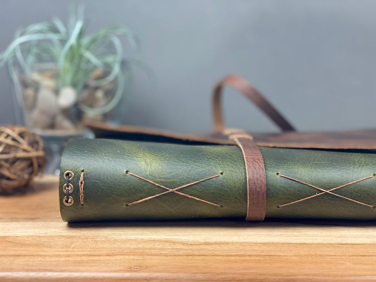 Large Refillable Journal in Olive and Saddle Brown Leathers