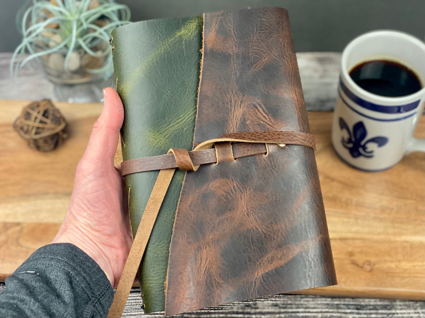 Large Refillable Journal in Olive and Saddle Brown Leathers