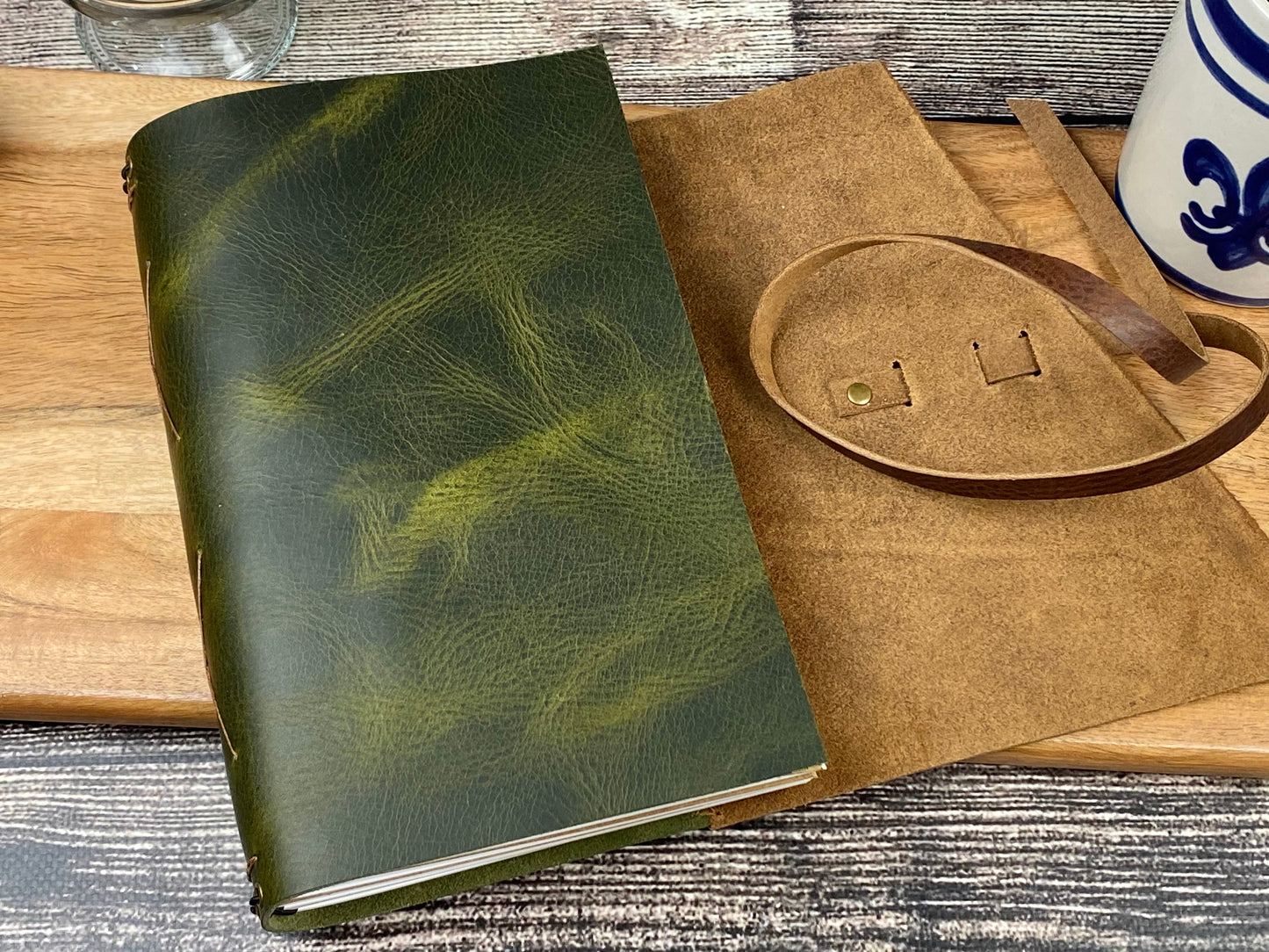 Large Refillable Journal in Olive and Saddle Brown Leathers