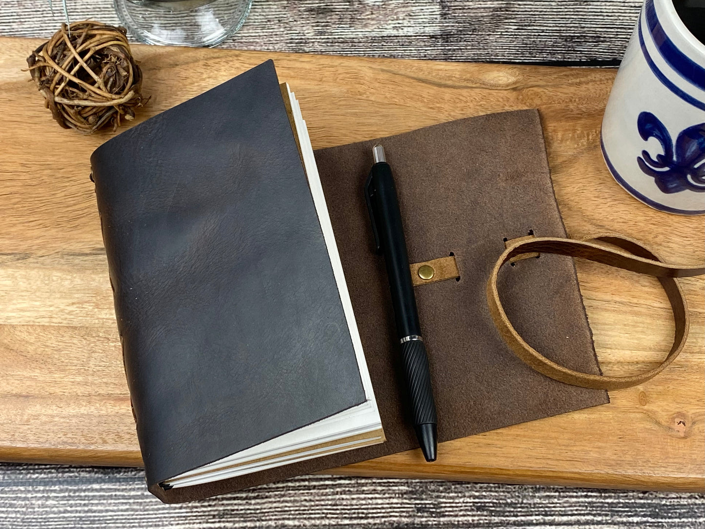 Pocket Refillable Journal in Espresso Leather