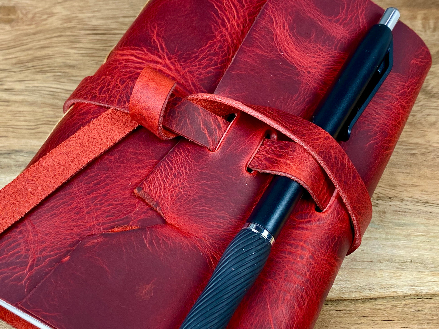 Pocket Refillable Journal in Red Leather