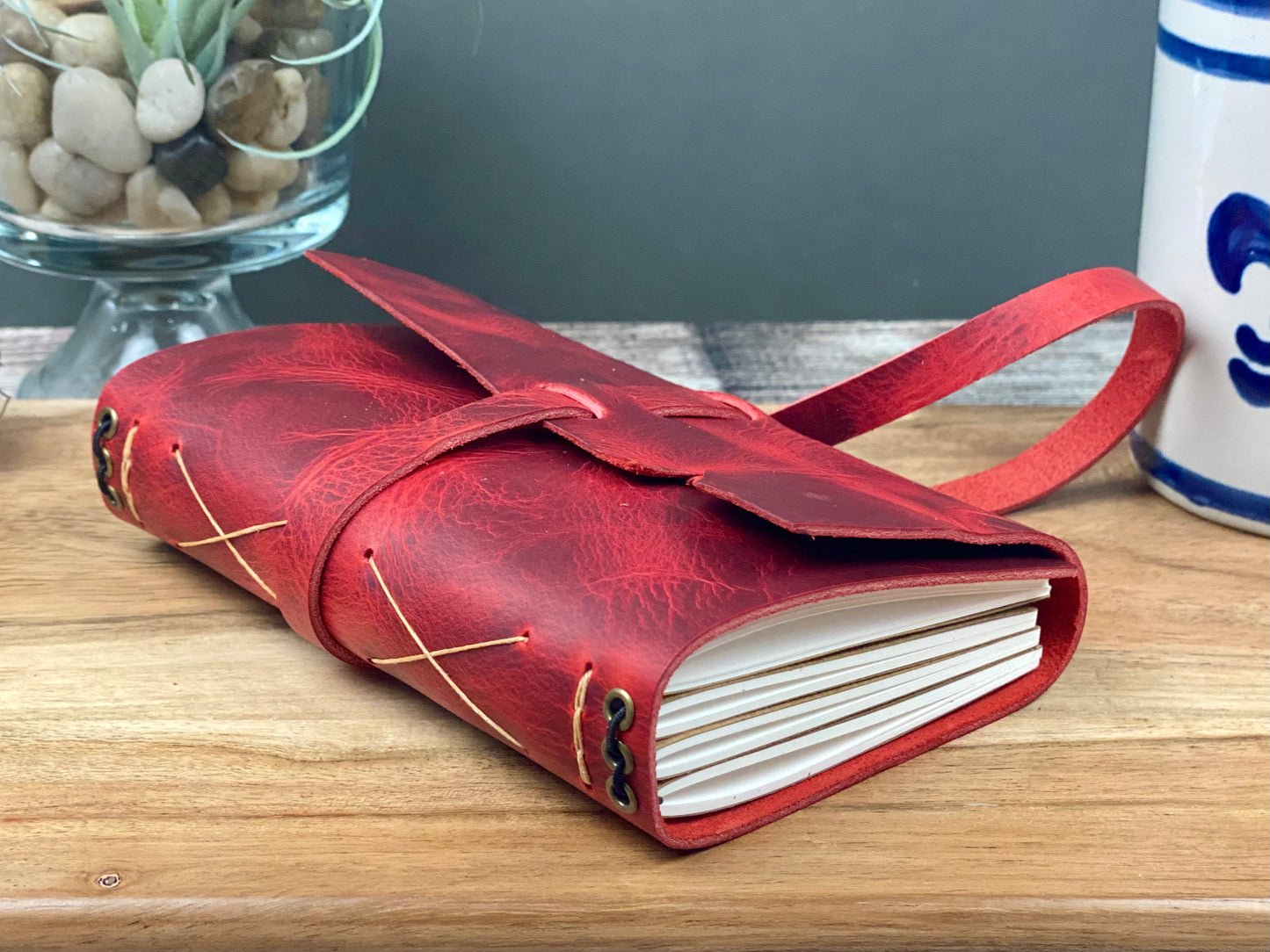 Pocket Refillable Journal in Red Leather