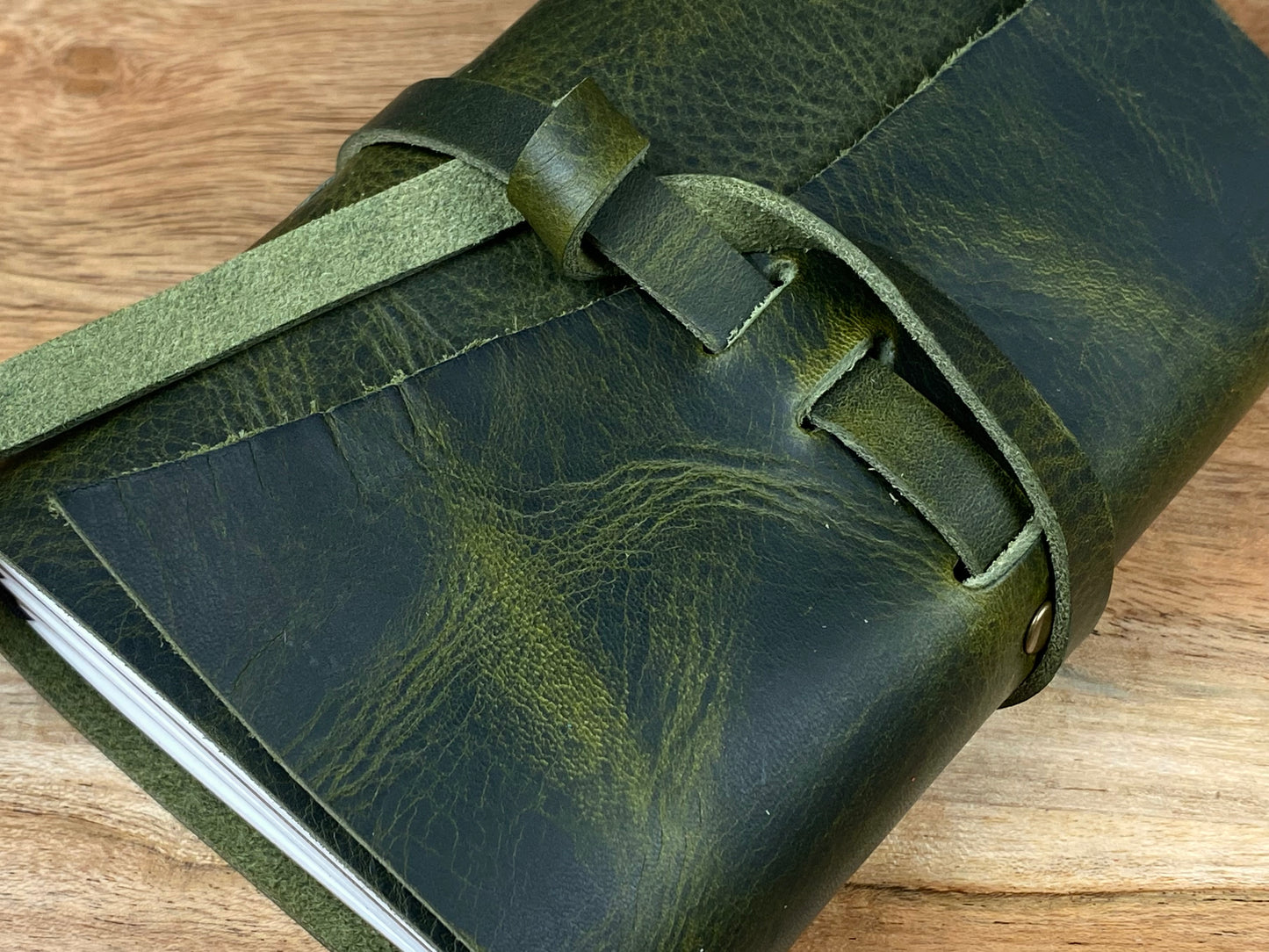 Pocket Refillable Journal in Olive Leather