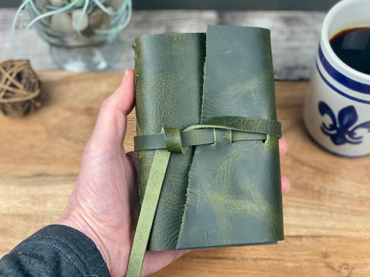 Pocket Refillable Journal in Olive Leather