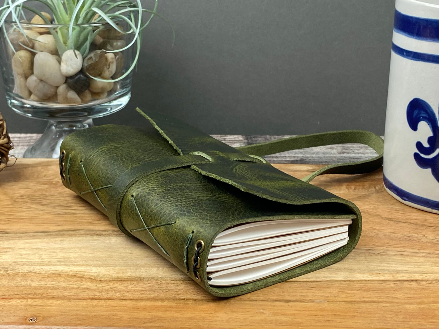 Pocket Refillable Journal in Olive Leather