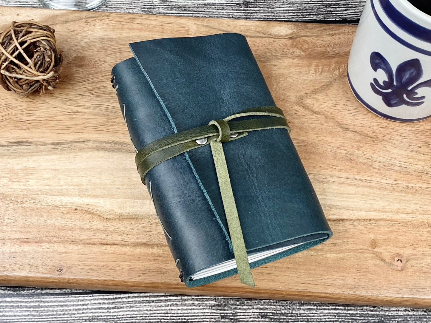 Pocket Refillable Journal in Dark Teal Leather