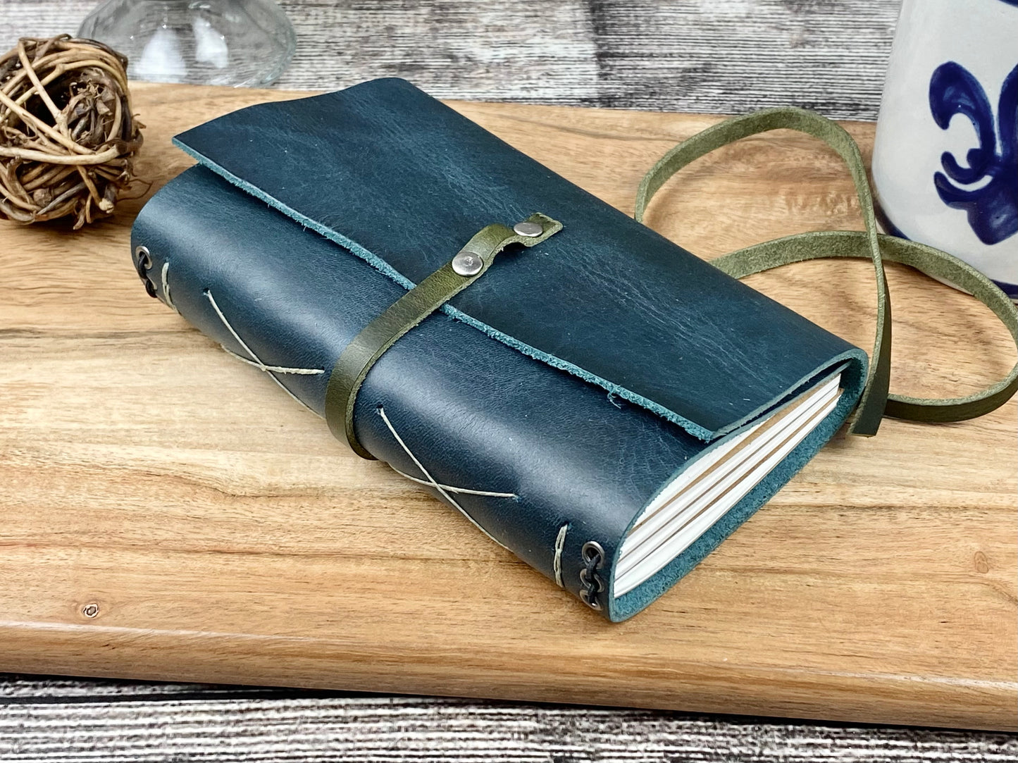 Pocket Refillable Journal in Dark Teal Leather