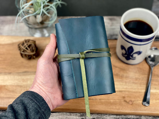 Pocket Refillable Journal in Dark Teal Leather