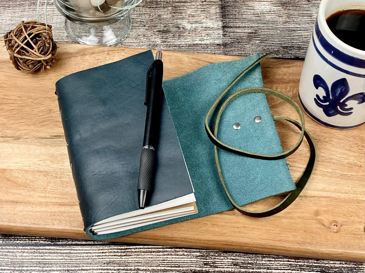 Pocket Refillable Journal in Dark Teal Leather