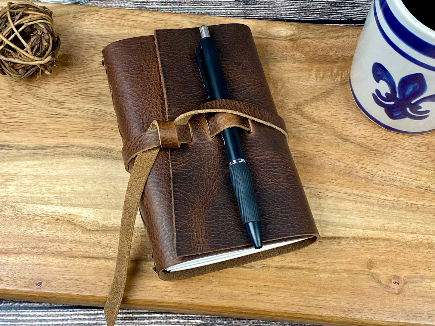 Pocket Refillable Journal in Saddle Brown Leather