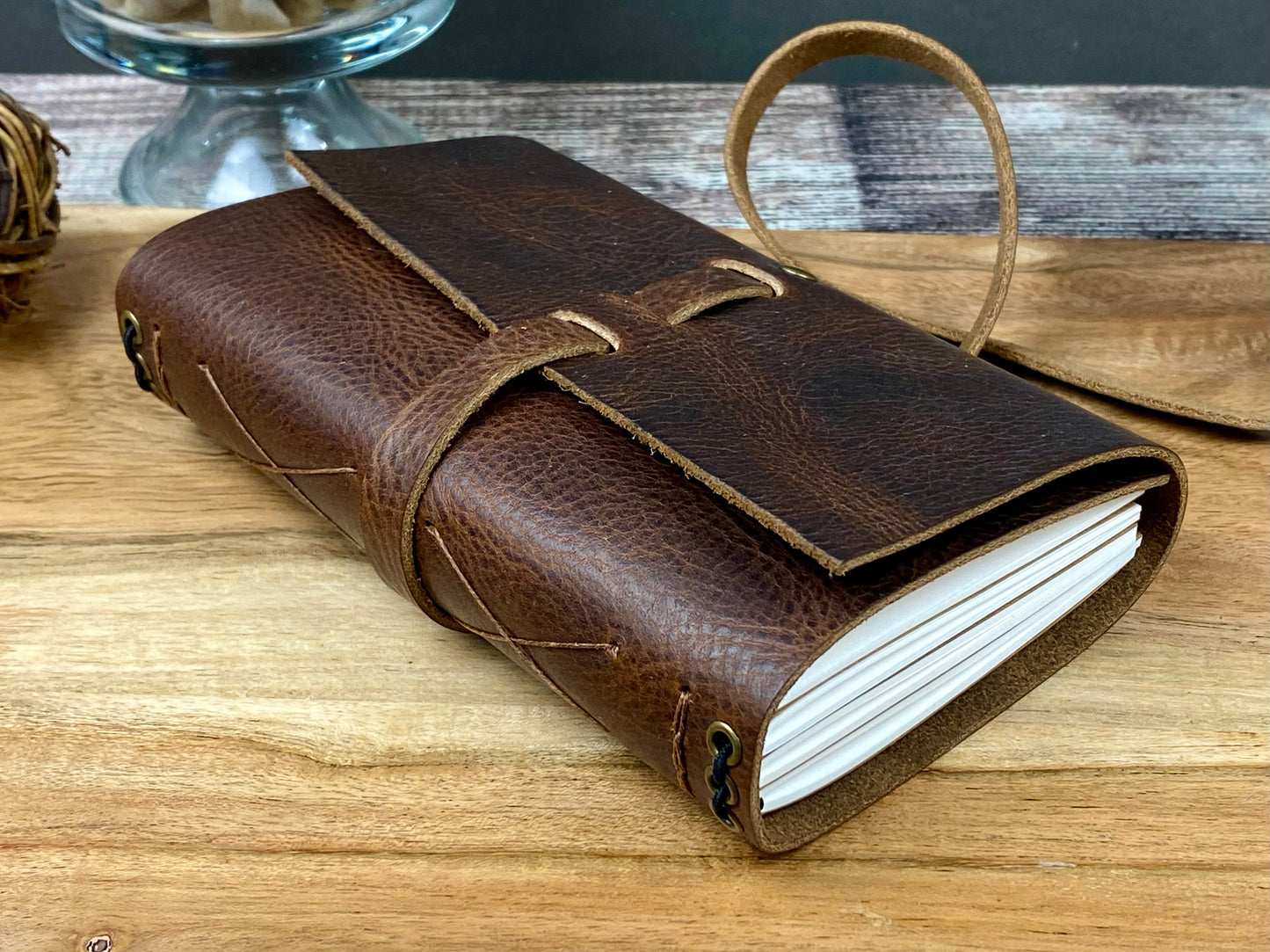 Pocket Refillable Journal in Saddle Brown Leather