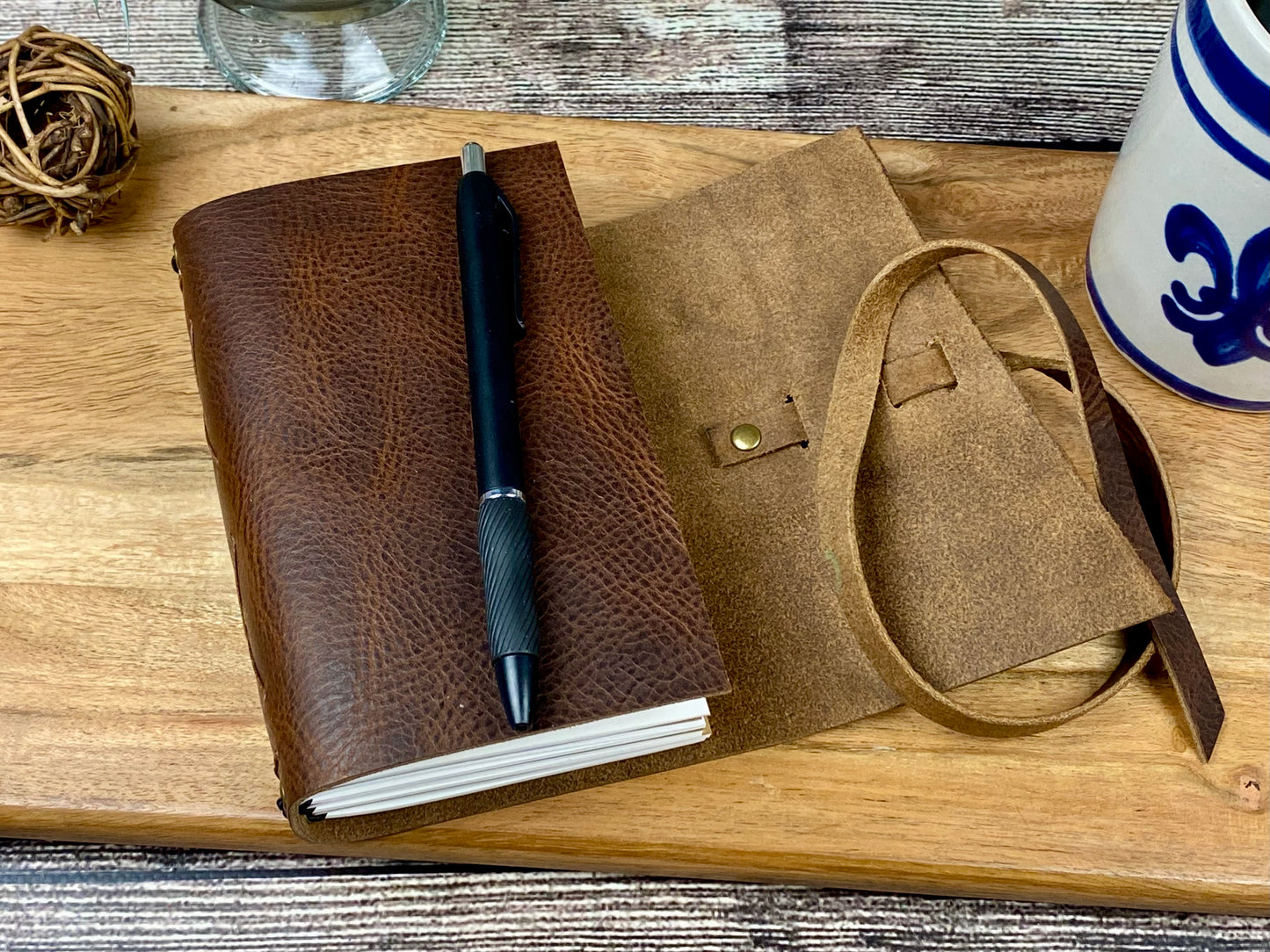 Pocket Refillable Journal in Saddle Brown Leather