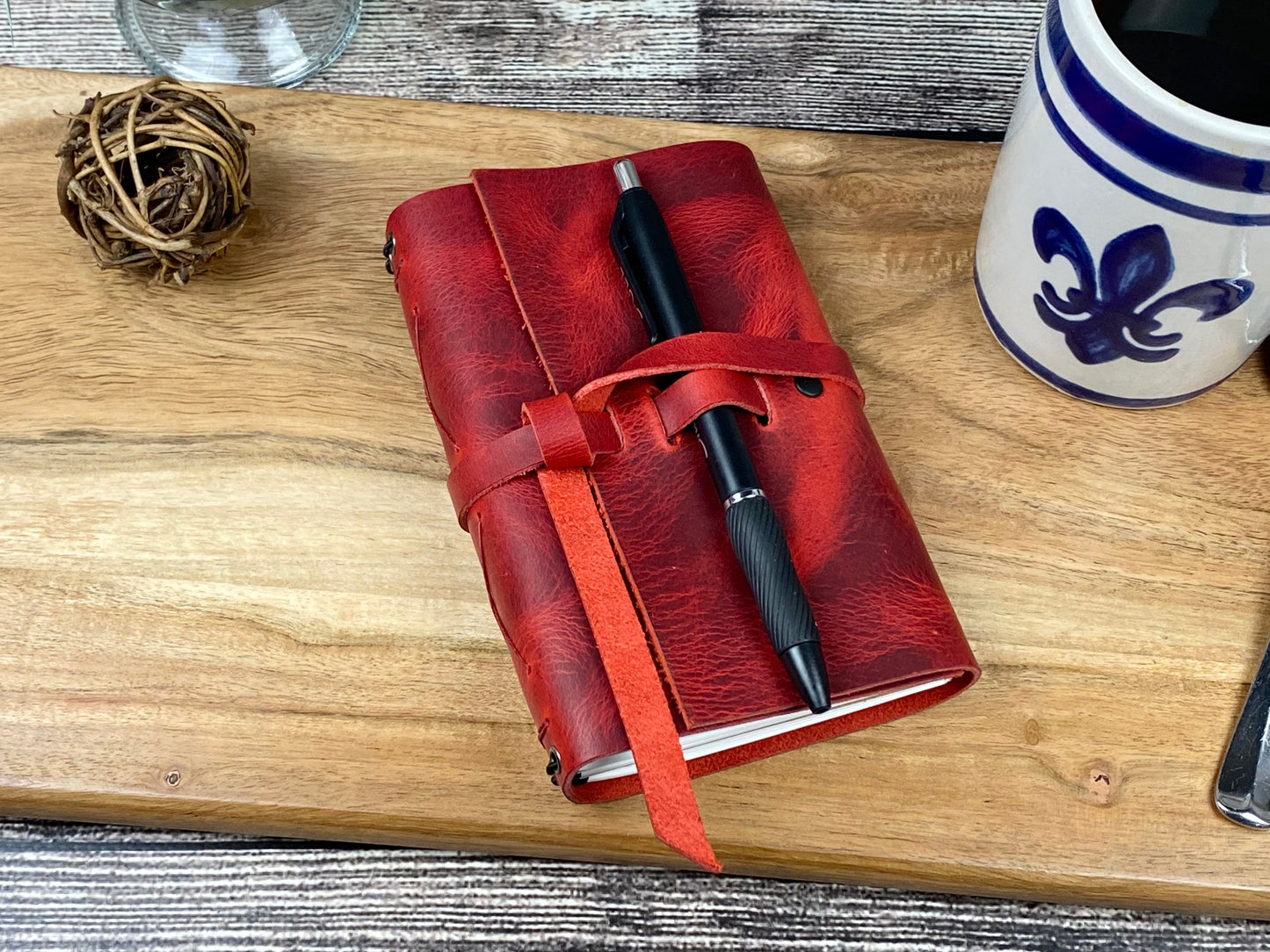 Pocket Refillable Journal in Red Leather