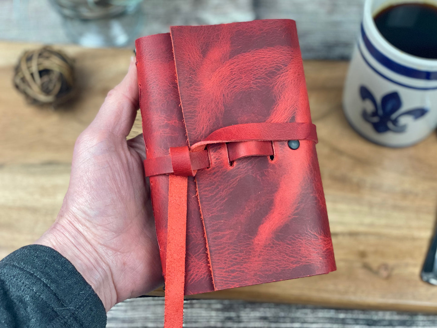 Pocket Refillable Journal in Red Leather