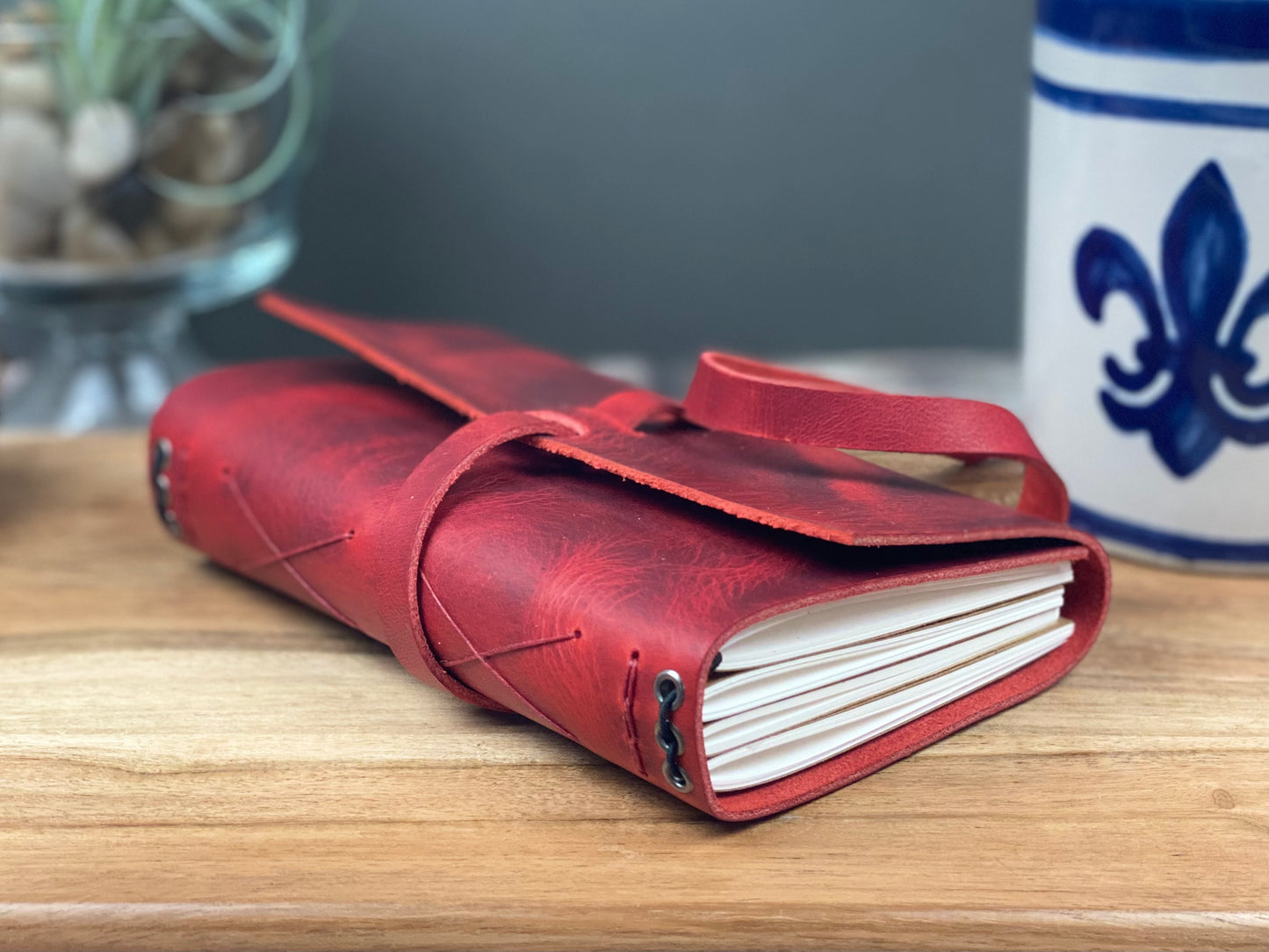 Pocket Refillable Journal in Red Leather