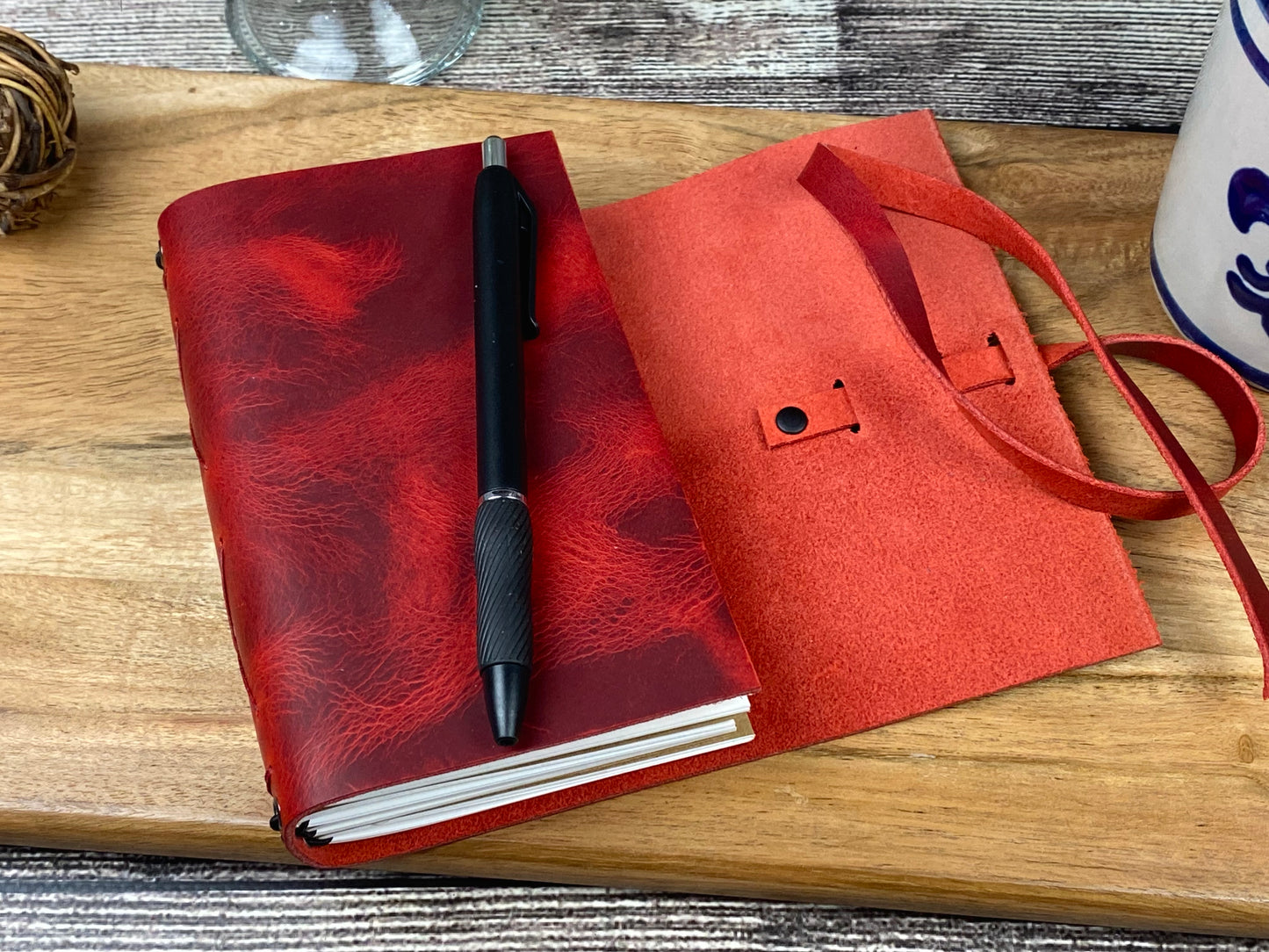 Pocket Refillable Journal in Red Leather