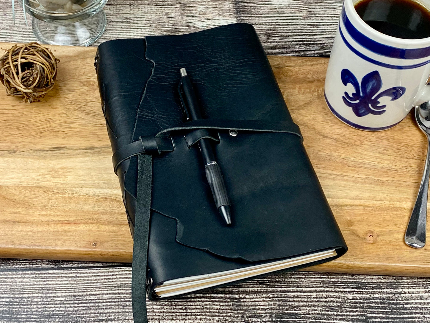 Large Refillable Journal in Black Leather