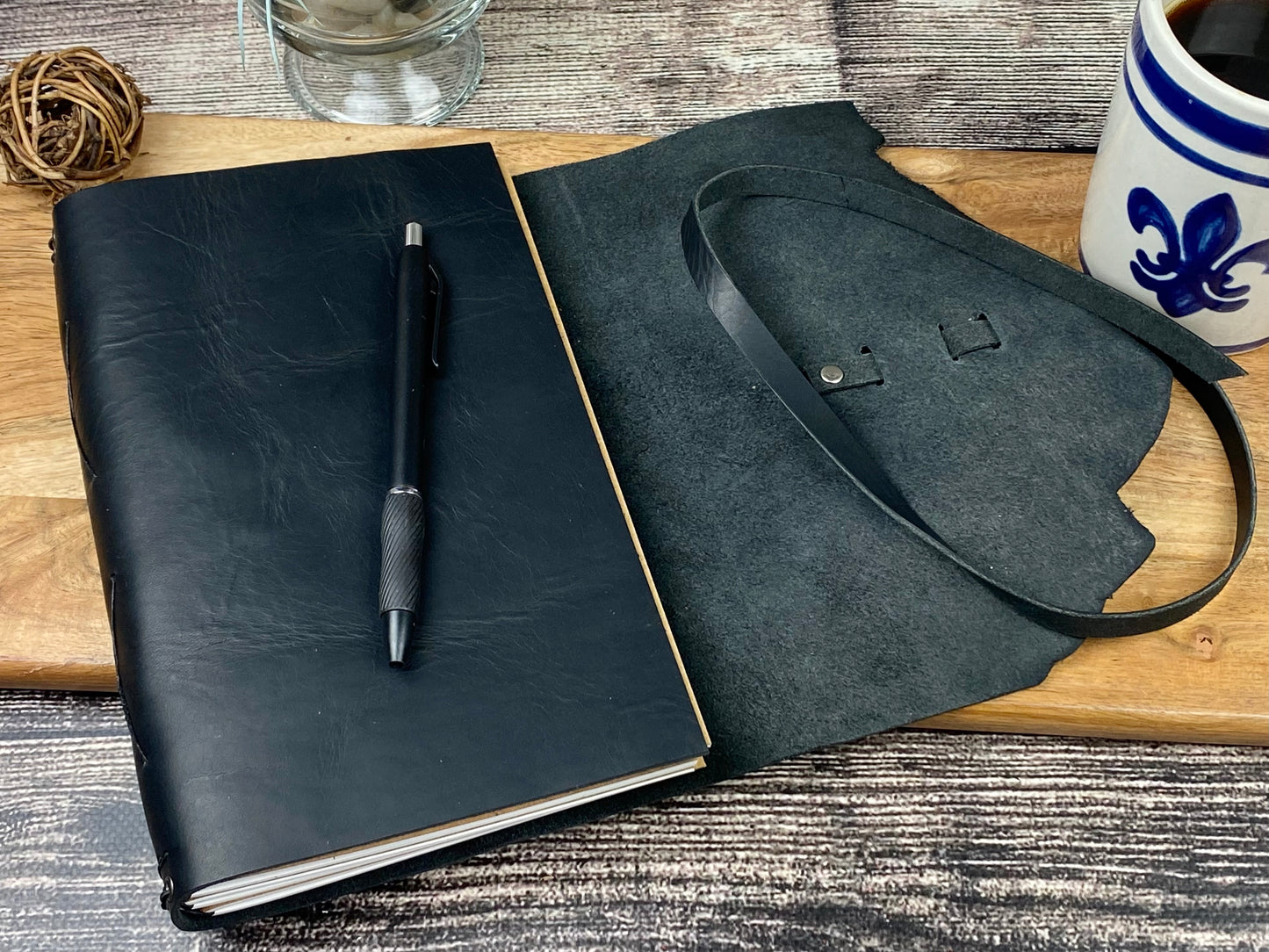 Large Refillable Journal in Black Leather