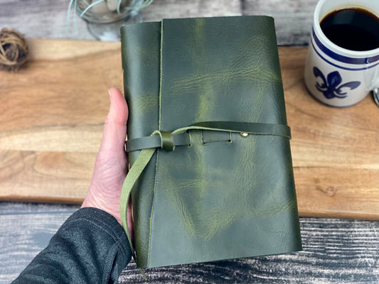 Large Refillable Journal in Olive Leather