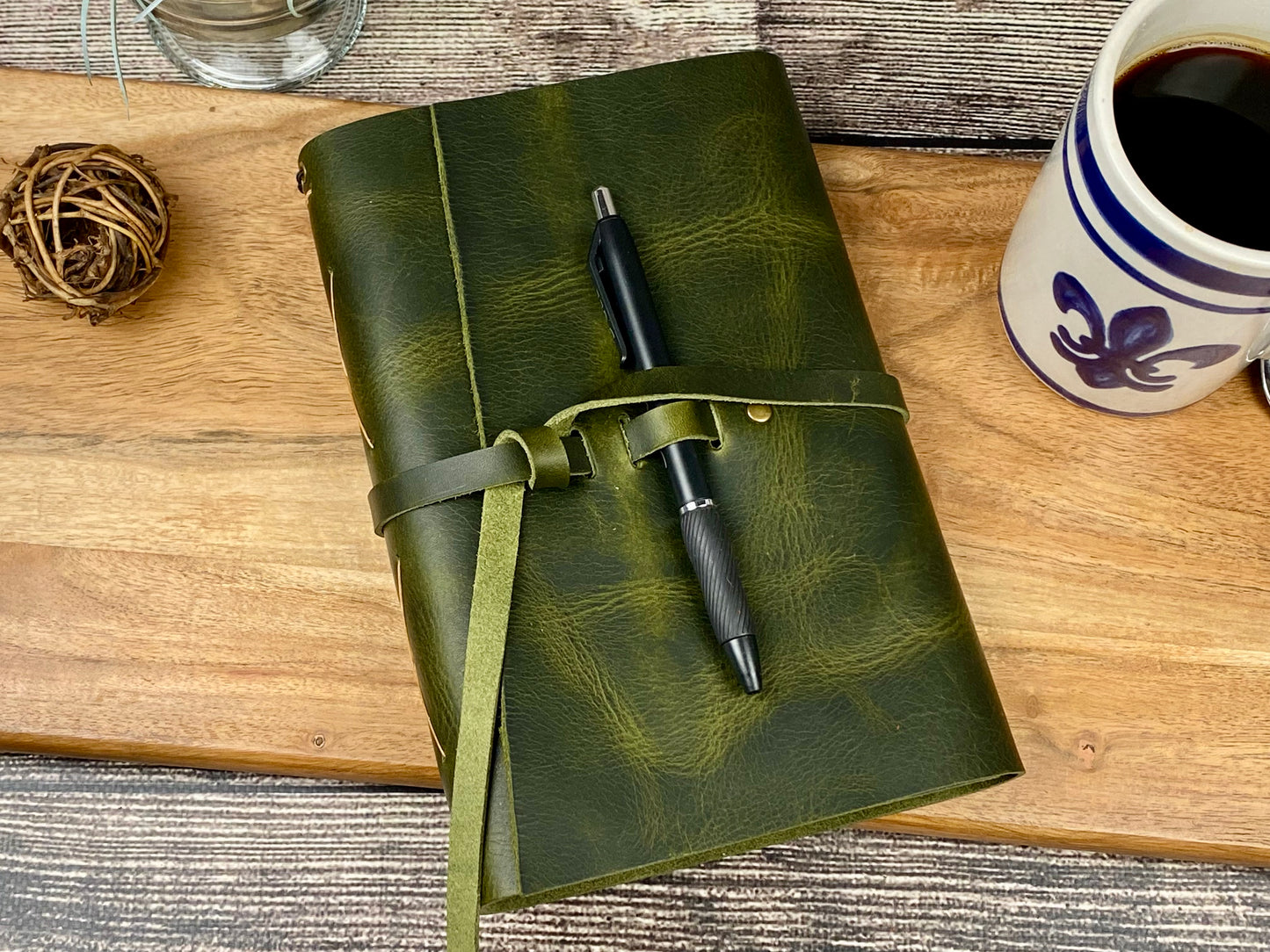 Large Refillable Journal in Olive Leather