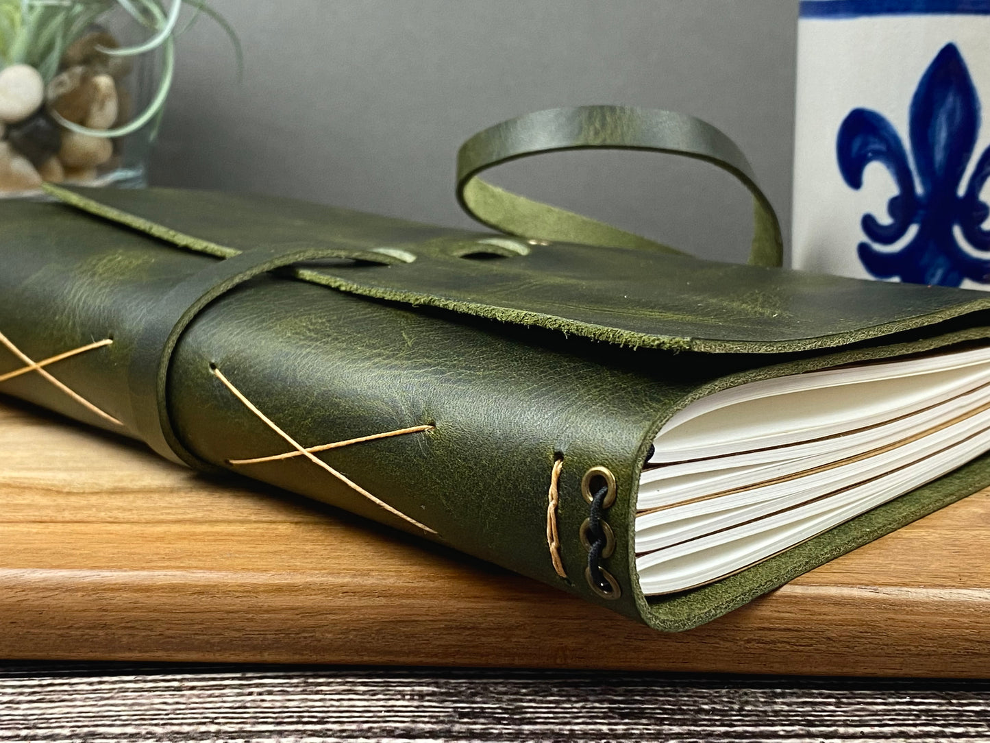 Large Refillable Journal in Olive Leather