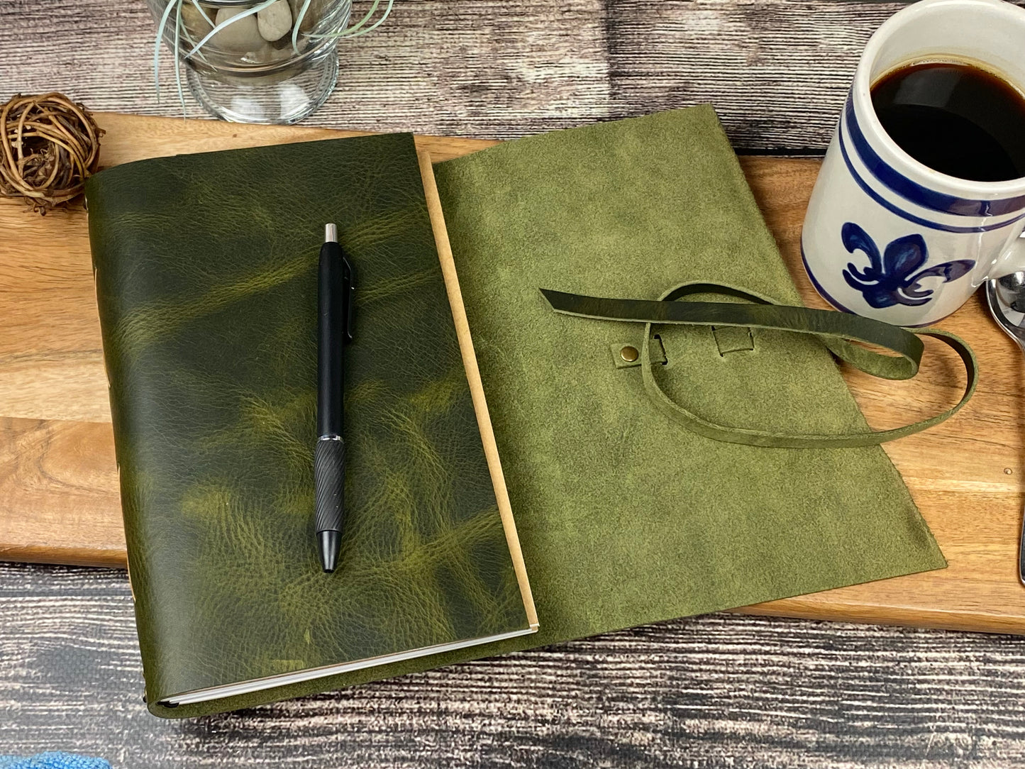 Large Refillable Journal in Olive Leather