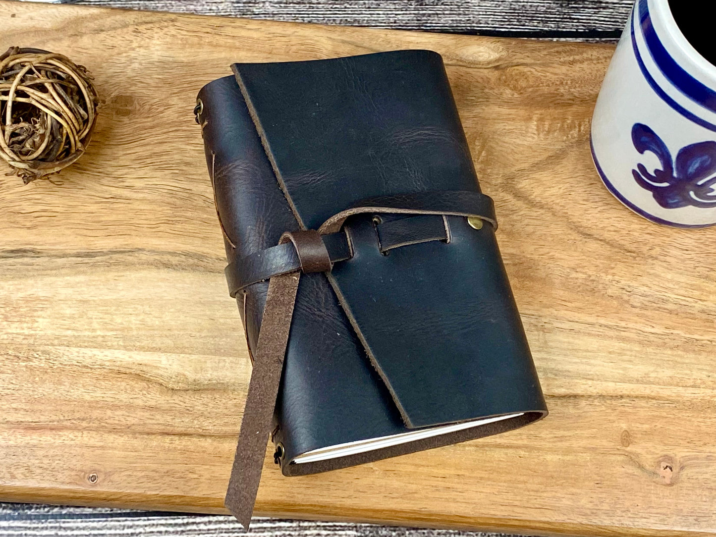 Pocket Refillable Journal in Espresso Leather