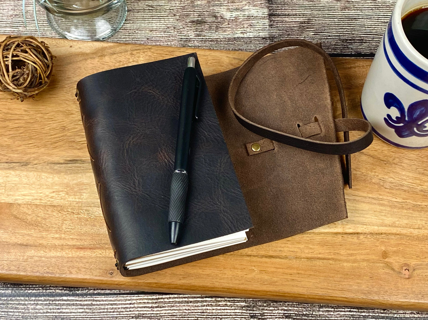 Pocket Refillable Journal in Espresso Leather