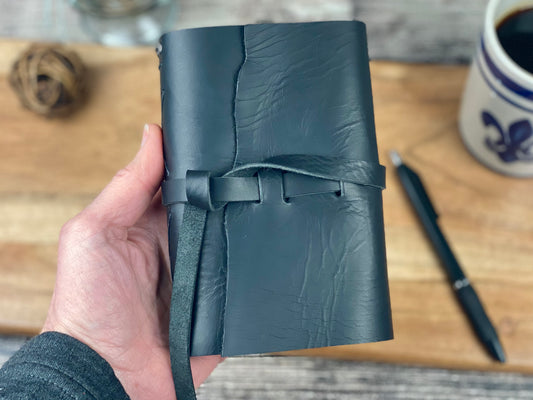 Pocket Refillable Journal in Black Leather