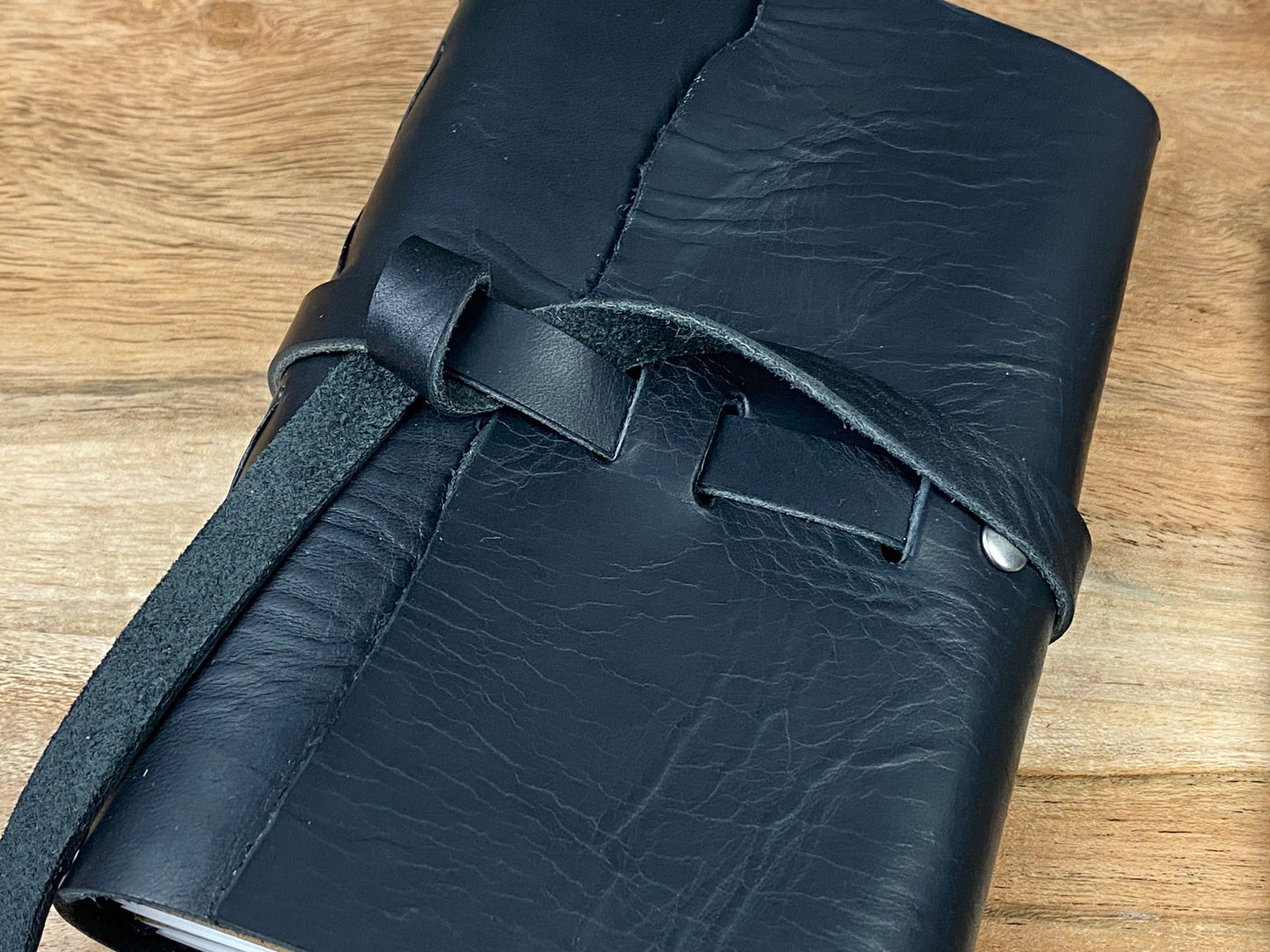 Pocket Refillable Journal in Black Leather