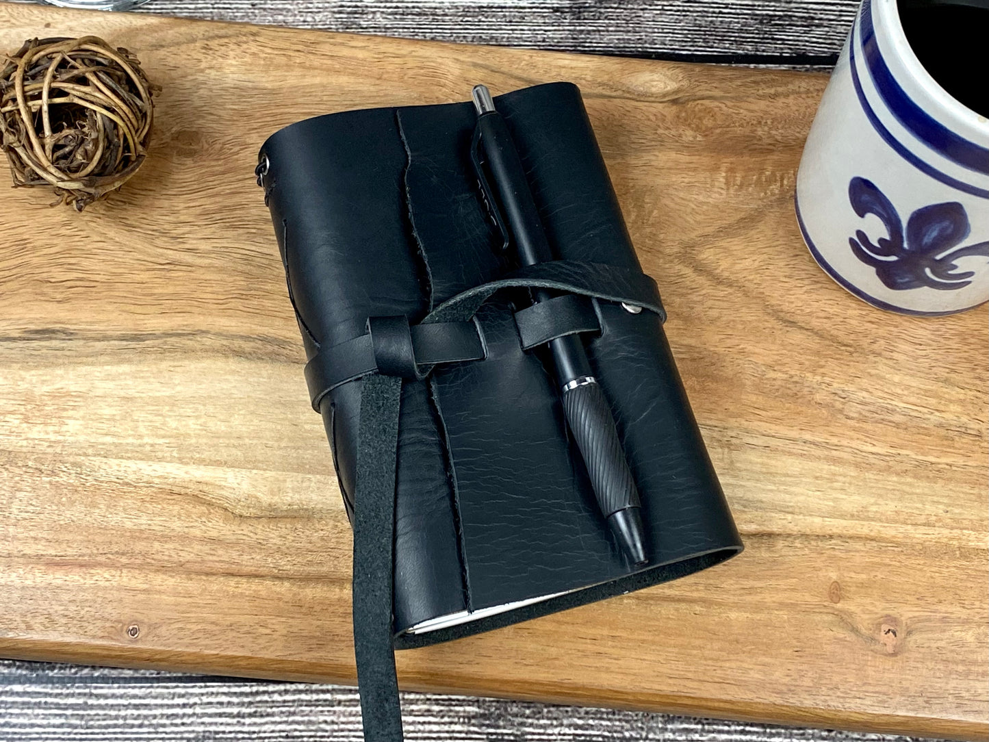 Pocket Refillable Journal in Black Leather