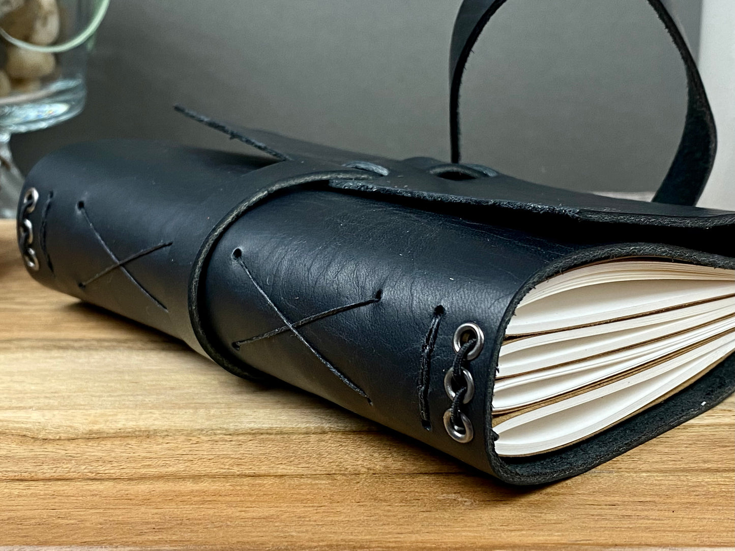 Pocket Refillable Journal in Black Leather