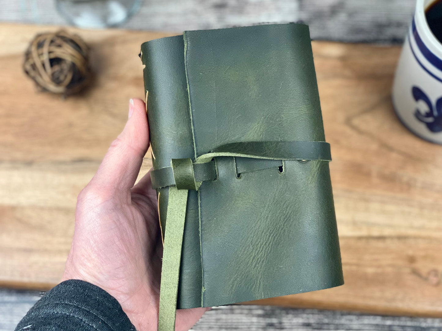 Pocket Refillable Journal in Olive Leather