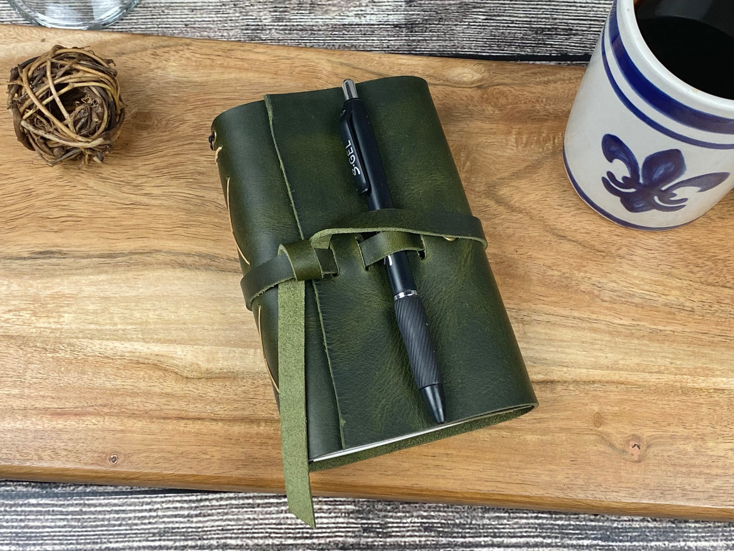 Pocket Refillable Journal in Olive Leather