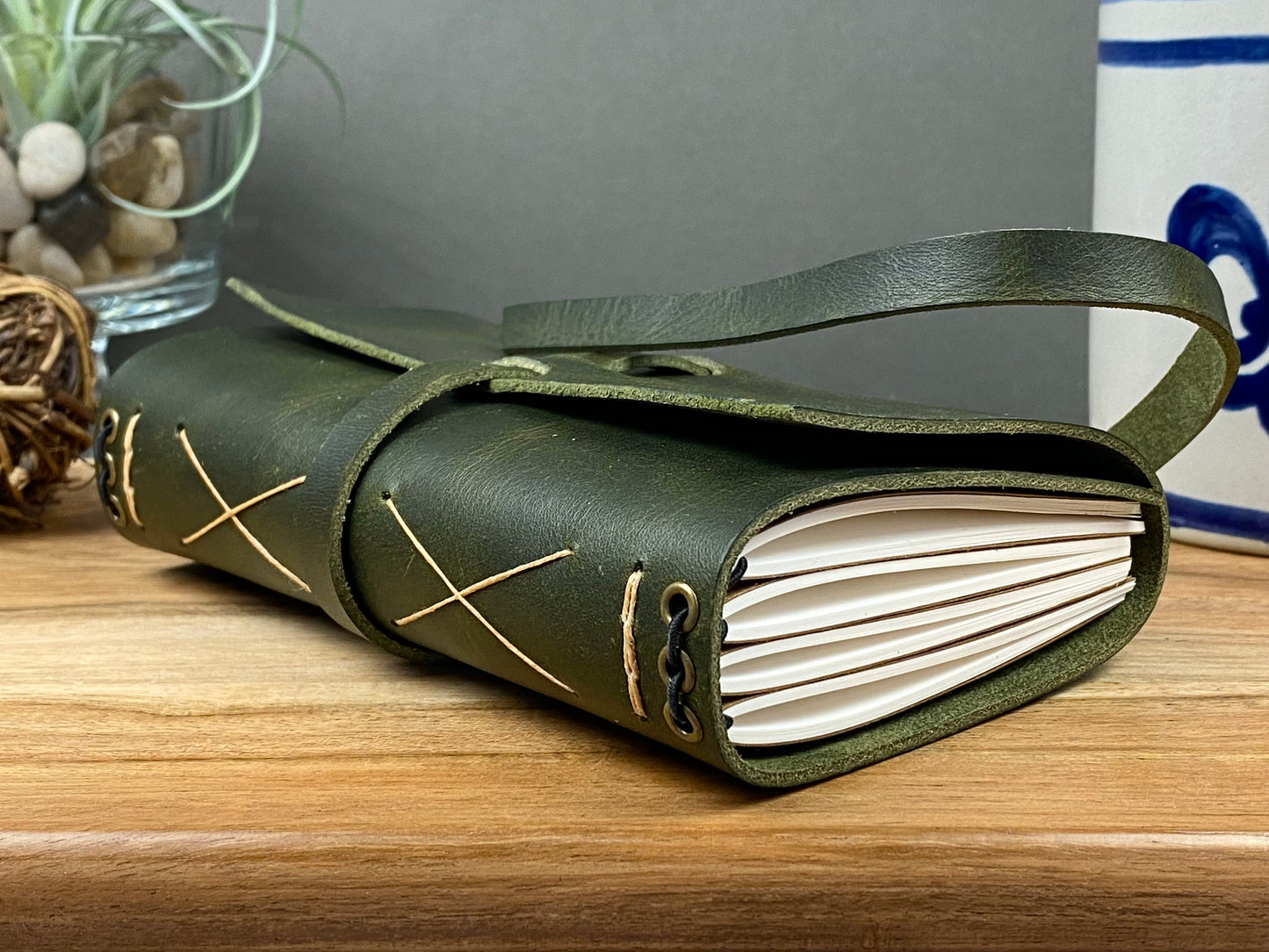 Pocket Refillable Journal in Olive Leather