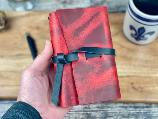 Pocket Refillable Journal in Red Leather