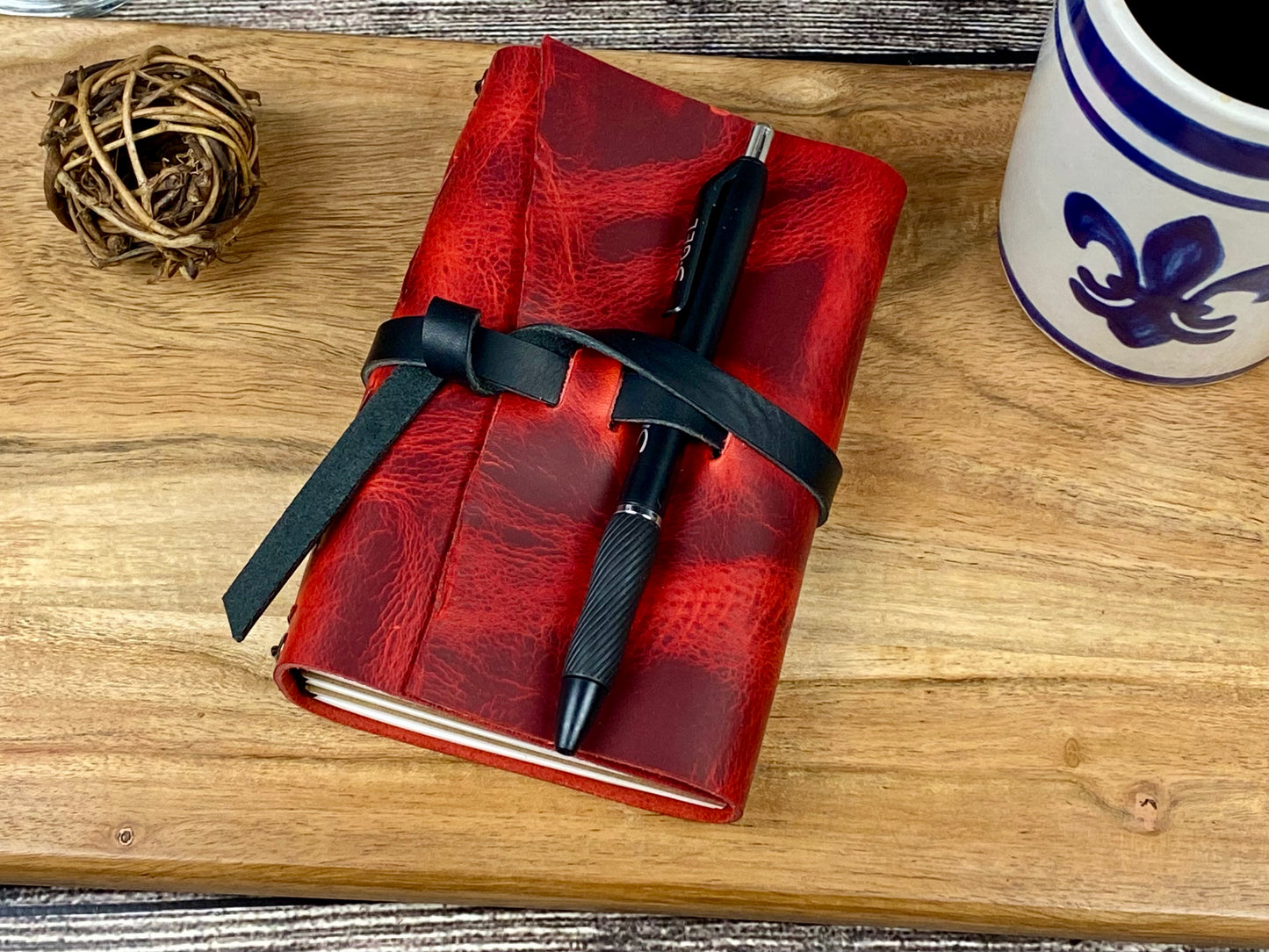 Pocket Refillable Journal in Red Leather